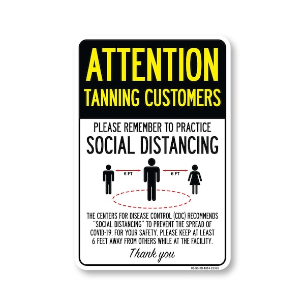 Signmission PSA Tanning Customers Practice Social Distancing 14in X 10in Wall Graphic, OS-NS-RD-1014-25365 OS-NS-RD-1014-25365 - main