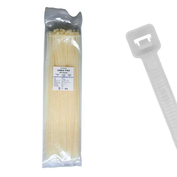 Cable Ties Unlimited Cable Tie, 17 in L, 50 lb Strength, 4.9 in Max Bundle Dia, Nylon 6/6, Natural, 100PK S17-50-9C - main
