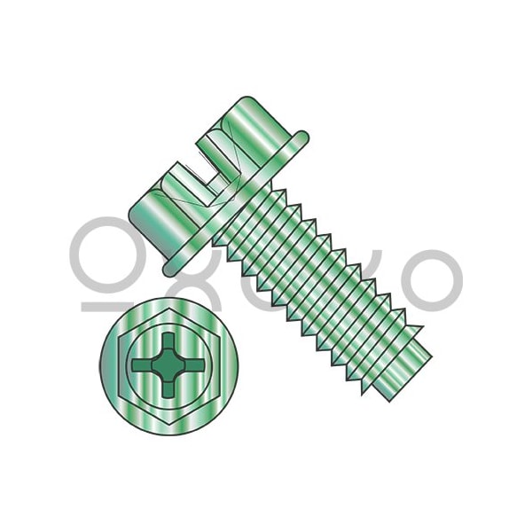 Oxoxo 10-32X3/8 Combo(Slot/Phillips)Ind HW Grounding Machine ScrewDogPT Full Thrd Zinc and Green, 7000PK 619999 - main