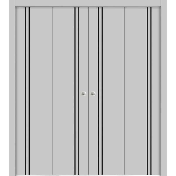 Sartodoors Sliding Closet Double Bi-fold Doors, Planum 0016 Matte Grey and Aluminum Strips, Sturdy Tracks Mold PLANUM0016DBF-GRE-72 x 80 (4* 18x80) - main