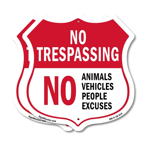 Signmission No Trespassing Shield Sign No Animals Ve, 18 inch X 18 inch, Plastic Sign, 2PK SHI-P-2PACK-18-413 - main