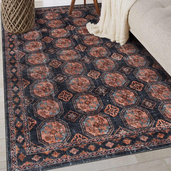 World Rug Gallery Transitional Moroccan Washable Non Slip Area Rug 3 ft x 5 ft Rust WR83RUST3X5 - main