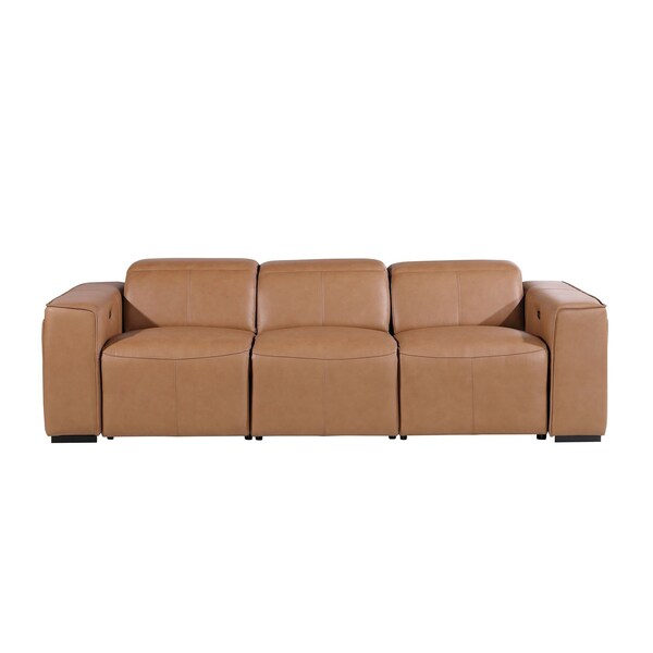 Homeroots 104" Chestnut Top Grain Leather Reclining Metal USB Sofa 720438 - main