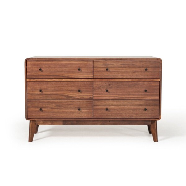 Homeroots 51" Walnut Solid Wood Six Drawer Double Dresser 473116 - main