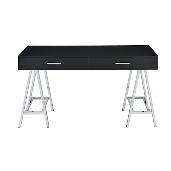 Homeroots 54" Black and Silver Writing Desk With Two Drawers 286391 - main
