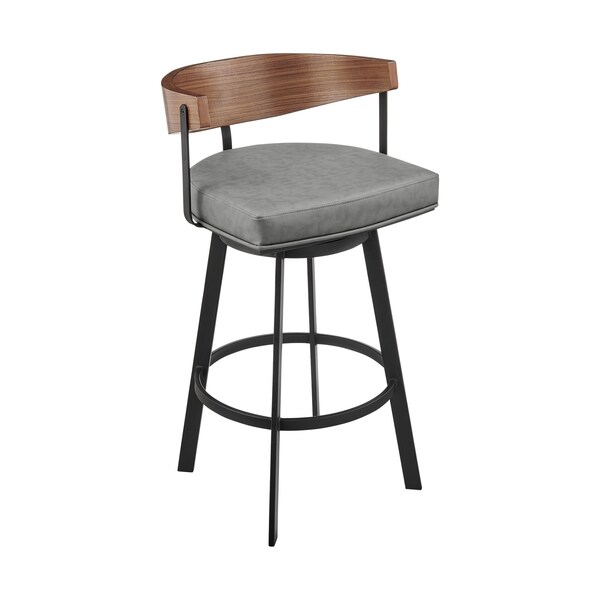 Armen Living Lacey 26in Swivel Counter Stool in Black Iron with Walnut Finish and Vintage Gray Faux Leather LCLABAGRYWA26 - main
