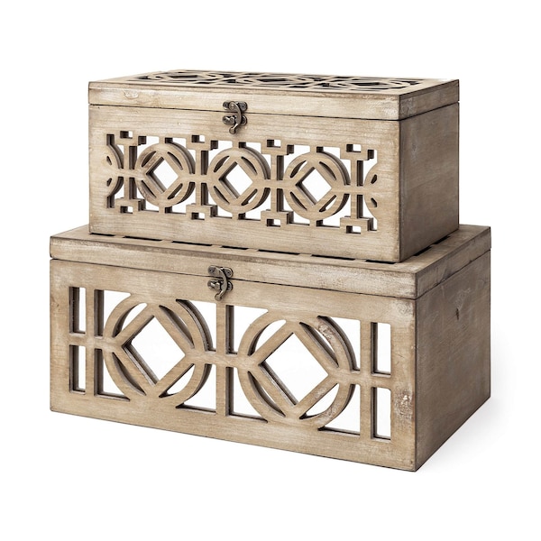 Homeroots 16" Natural and Brown Solid Wood Box 392590 - main