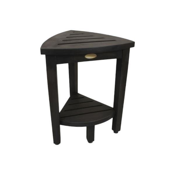 Homeroots Mod Gray Teak 18" Curvilinear Corner Shower Bench With Shelf 383374 - main