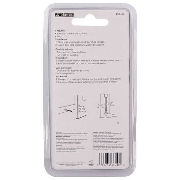 Prosource Light-Duty Door Stop, 3/4 in Dia Base, 3 in Projection, Plastic & Steel, Chrome H61-Z012C-PS - main