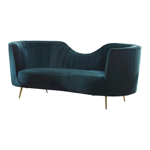 Homeroots 83" Green Velvet Curved Sofa With Gold Legs 480903 - main