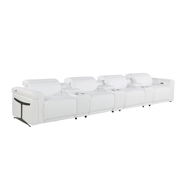 Homeroots 166" White Top Grain Leather Reclining Metal USB Sofa 720378 - main