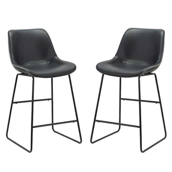 Homeroots Set of Two Black Faux Leather and Metal Low Back Counter Height Bar Chairs, 2PK 555071 - main