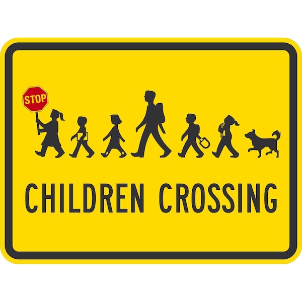 Lyle Children Crossing (with Child Holding Hand Held Stop Sign an, 24x18, Non-Reflective, Yellow G-12185-NA_24x18 - main