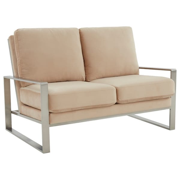 Leisuremod Jefferson Contemporary Velvet Loveseat with Silver Frame, Beige JAS53BG - main