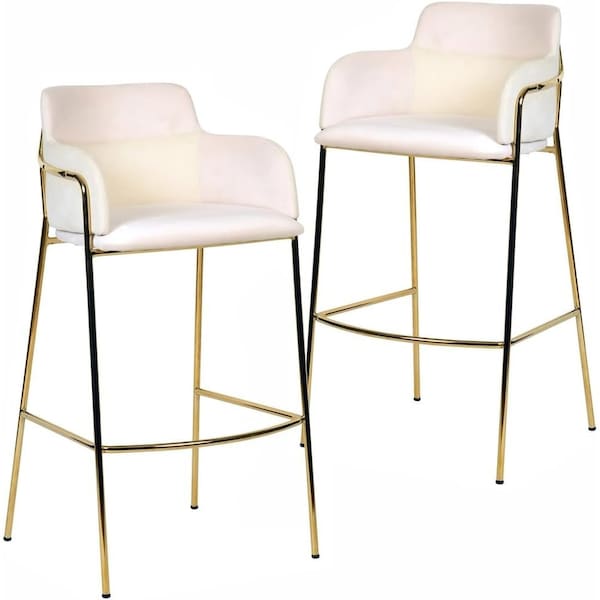 Leisuremod Axis Velvet/Polyester/Leather Bar Stool - Stainless Steel Base, Low Back & Armrests, 2PK ACG29BG2 - main
