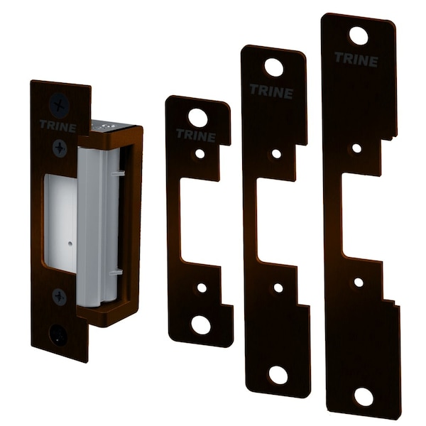 Trine Grade 1 Electric Strike, 12/24 DC, 12-24 AC, 240 Amp 12 DC, 4 Faceplates Included, Dark Bronze Po 4300-DKBZ - main