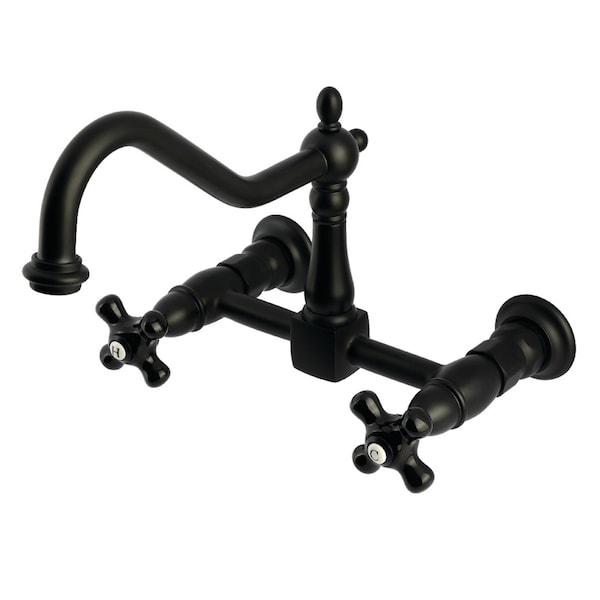 Kingston Brass Two-Handle Wall Mount Bridge Kitchen Faucet, Matte Black KS1240PKX - main
