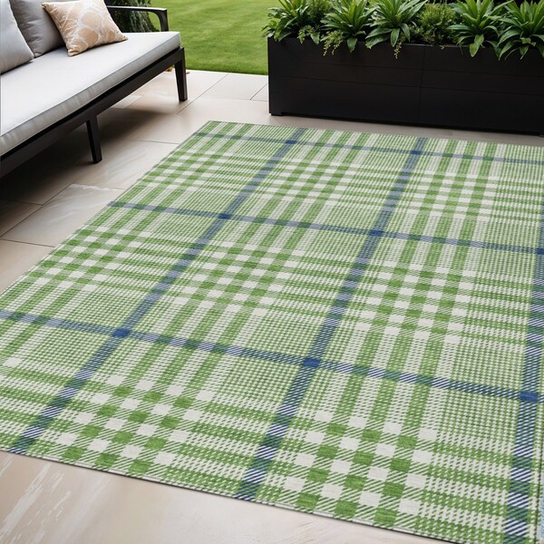 Homeroots 5' X 8' Green And Ivory Plaid Washable Indoor Outdoor Area Rug 601471 - main