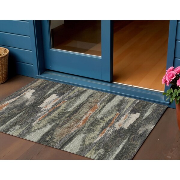 Homeroots 3' X 5' Charcoal Copper And Ivory Abstract Washable Indoor Outdoor Area Rug 612485 - main