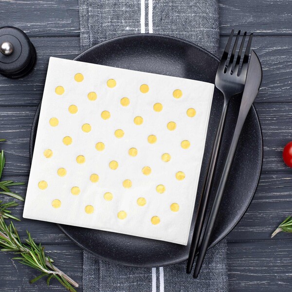 Smarty Had A Party White with Gold Dots Paper BeverageCocktail Napkins 600 Napkins, 600PK 3293-CASE - main
