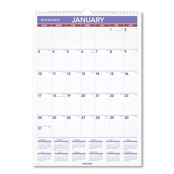 At-A-Glance Monthly Wall Calendar with Ruled Daily Blocks, 12 x 17, White Sheets, 12-Month (Jan to Dec): 2025 AAGPM228 - main
