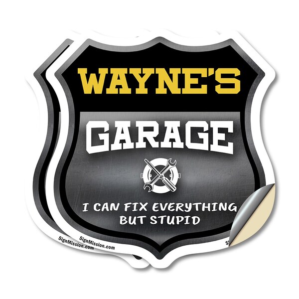 Signmission Wayne's Garage I Can Fix Everything But Stupid, 4 inch X 4 inch, Vinyl Decal, 2PK SHI-D-2PACK-4-490-WAYNE - main