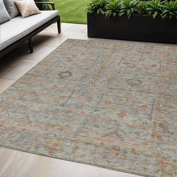 Homeroots 5' X 8' Taupe Terra Cotta And Tan Floral Washable Indoor Outdoor Area Rug 604738 - main