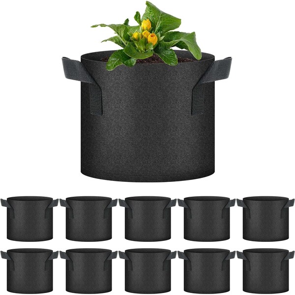 Healsmart Plant Grow Bags 3 Gallon, Tomoato Planter Pots with Handles, Black, 10PK GLGROWBAG3X5BLKV3X2 - main