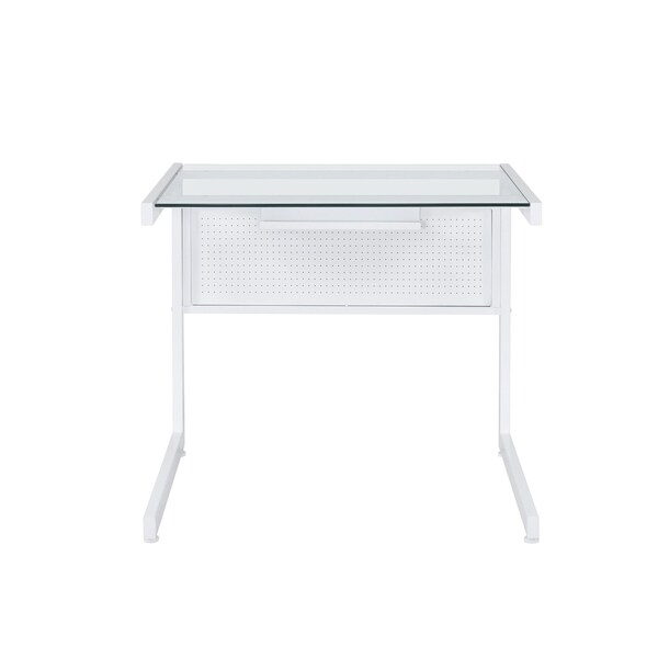 Homeroots 33" Clear and White Glass and Stainless Steel Writing Desk 524928 - main