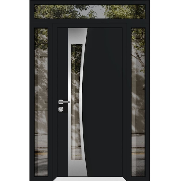 Vdomdoors Aluminum Door Cynex 6116 Black Entry Steel Metal Modern Painted W12+36+12xH80+14 Right Inswing CYNEX6116EXD-BLK-W12+36+12xH80+14-RH-I - main