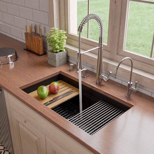 Alfi Brand Workstation Step Rim Single Bowl Fireclay Undermount / Drop In Kitchen Sink ABFS3219SUD-BM - main