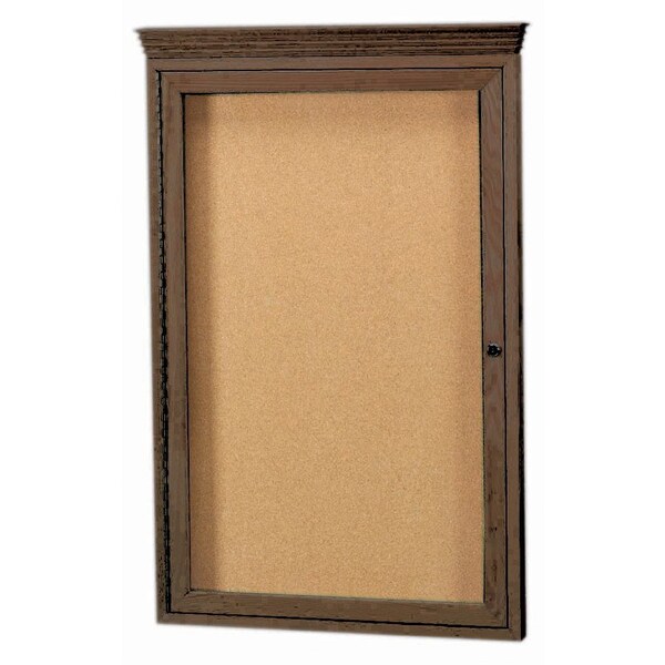 Aarco Enclosed Bulletin Board w/ Red Oak Frame and Crown Molding Walnut Stained, 36''Hx24''W, One Door WBC3624RC - main