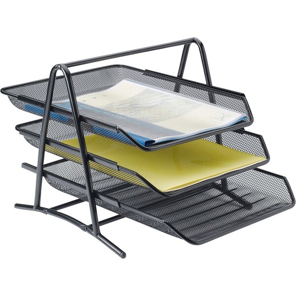 Lorell Mesh Mesh Document Tray, 3 Tiers, Horizontal, Black LLR90206 - main