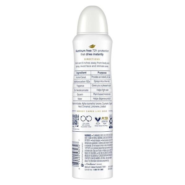 Dove Aluminum Free Coconut and Pink Jasmine Deodorant Spray, 4 Ounce, 12PK 68839340 - main
