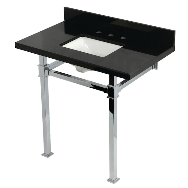 Kingston Brass 36-Inch Black Granite Console Sink with Stainless Steel Legs, 8-Inch, 3-Hole KVPK36KSQ1 - main