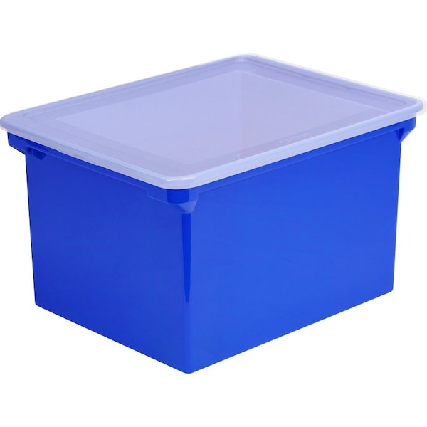 Storex File Box, Plastic, 14 1/4 in W, 19 in D, 10 7/8 in H, Snap On Lid Closure, Blue, Clear 61554U01C - main