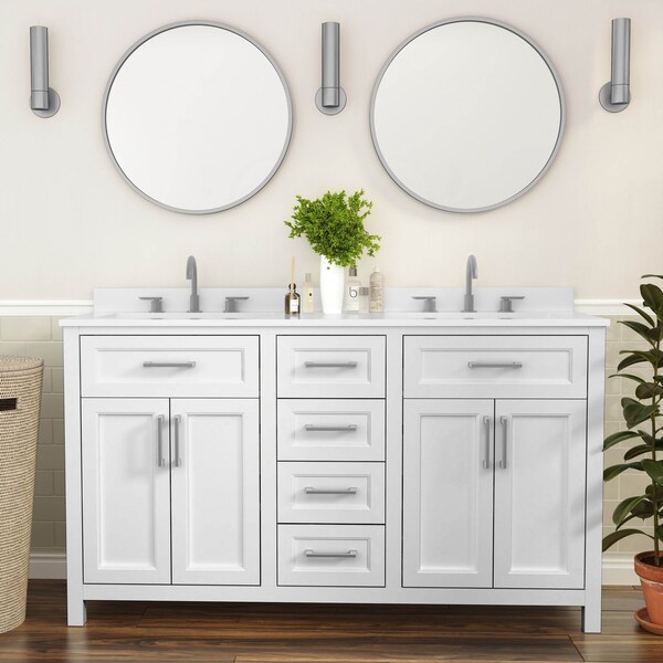 Flash Furniture Vega 60 Inch Double Vanity w/2 Sinks, 2 Storage Cabinets w/Soft Close Doors and 6 Drawers, White FS-BN-2-60-WH-GG - main