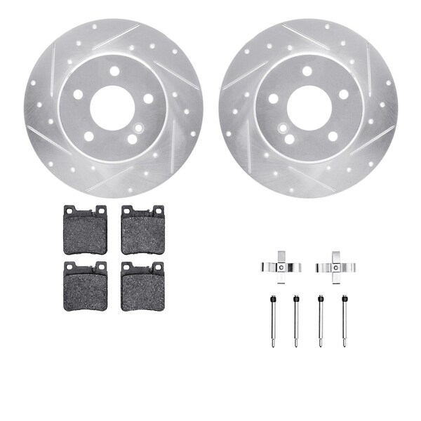 Dynamic Friction Co DFC Rotors-Drilled & Slotted-Silver w/ EURO 5000 Ceramic Brake Pads Incl Hdw 7612-63050 - main