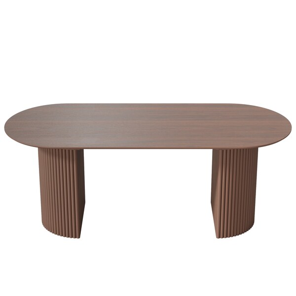 Homeroots 79" Brown Solid Wood Double Pedestal Base Oval Dining Table 720466 - main