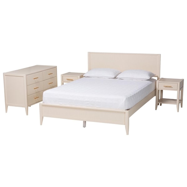 Baxton Studio Primrose Mid-Century Ivory Fluted Wood King Size 4-Piece Bedroom Set 249-13819-13831-13823-ZORO - main
