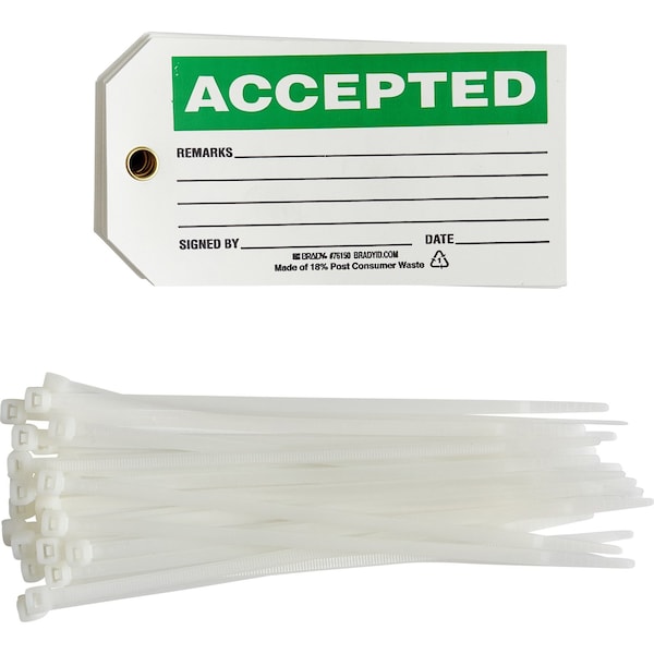 Brady Universal Inspection Tag ACCEPTED Polyester 3 x 5.75 Black, Green on White 25/PK, 25PK 76150 - main