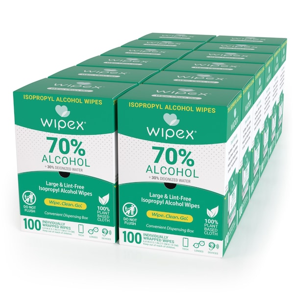 Wipex 70% Isopropyl Alcohol Wipes Sachets 100ct Gravity Dispenser Box, 1200 wipes, Plant-Based Cloth, 12PK WX72002SSDB1-12 - main
