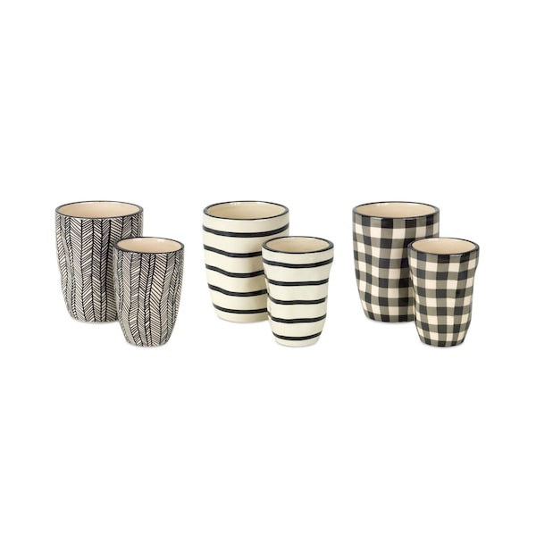 Homeroots Set of Six Black And Ivory Ceramic 2 Ounce Geometric Round Pot Planters, 6PK 517966 - main