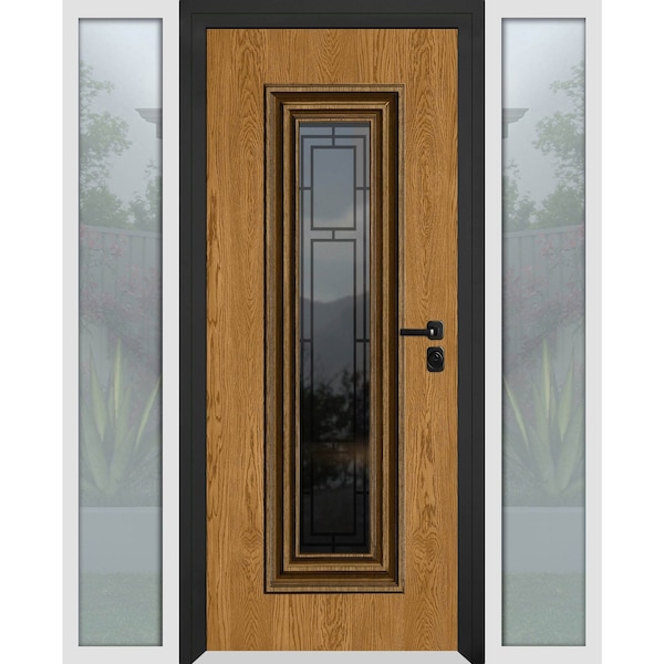 Vdomdoors Steel Door Ballucio 6644 Natural Oak 2 Side Exterior Windows Sidelites/ Entry Door Painted W16+36+1 BALLUCIO6644EXD-OAKW-W16+36+16xH80-LH-I - main