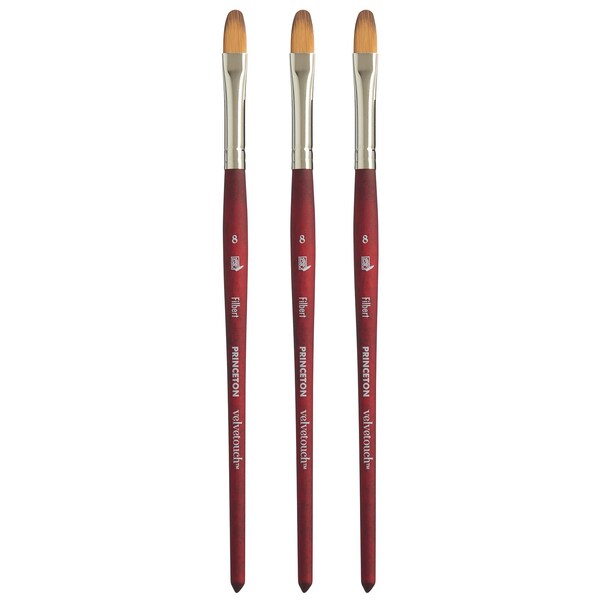 Princeton Velvetouch Filbert Brush, Synthetic Bristles, Short Handle Mixed Media Paintbrush, Size 8, 3PK P3950FB8 - main
