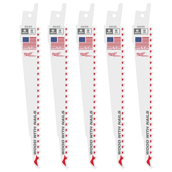 Milwaukee Tool 6" 5 TPI SAWZALL Blades (5 Pk) 48-00-5035 - main