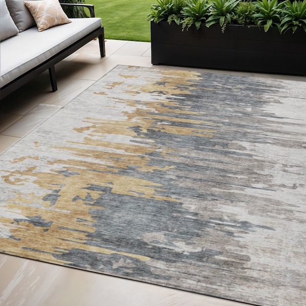 Homeroots 5' X 8' Ivory Charcoal And Silver Abstract Washable Indoor Outdoor Area Rug 582393 - main