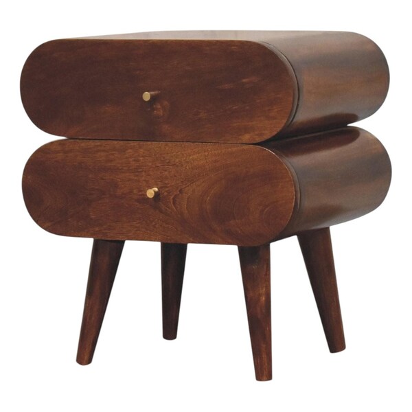 Homeroots 20" Chestnut Solid Wood Round Two Drawer Nightstand 722583 - main
