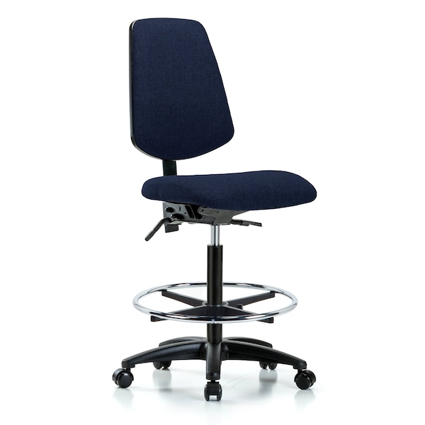 Blue Ridge Ergonomics Fab Hi Bench Chair, Med, Bk, CF, Cast, Navy, No Arms, 26" to 35-1/2" Height, Dark Blue BR-FHBCH-MB-RG-T0-A0-CF-RC-F45 - main