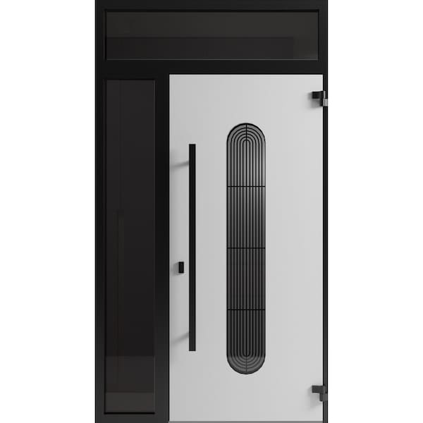 Vdomdoors Front Exterior Aluminum Door Ronex0521 Black Prehung Entry Steel Metal Modern Painted W36+14xH80+14 RONEX0521EXD-BLK-W36+14xH80+14-LH-I - main